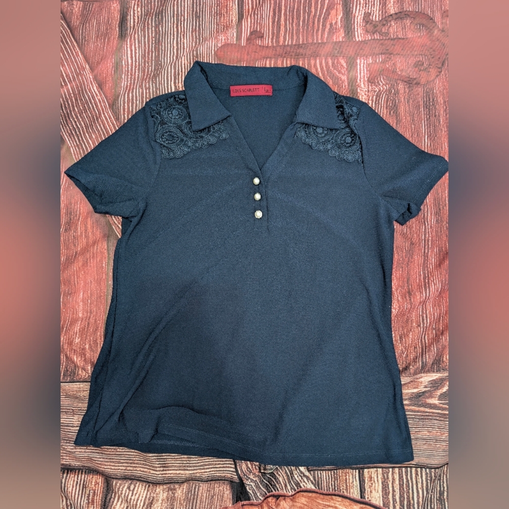 Love Scarlett Navy Lace Accented Polo